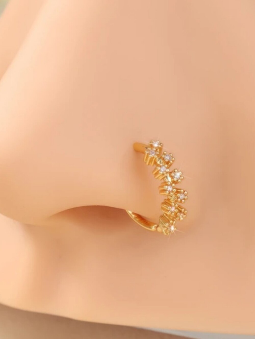 Gold Floral CZ Nose Ring